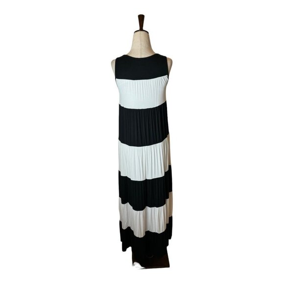 Soma Black And White Striped Sleeveless Scoop Neck Jersey Knit Maxi Dress S - Picture 3 of 10